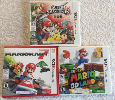 Nintendo 3DS Lot Super Smash Bros, Mario Kart 7, Super Mario 3D Land INCOMPLETE