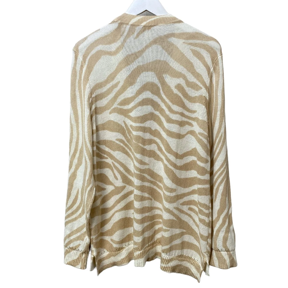 Cárdigan CHICO'S Mezcla de Lino Talla XL (Chico's 3) Beige Cebra Suéter NUEVO Foto 3 de 4