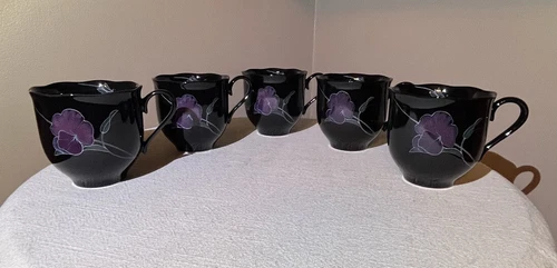 VINTAGE Mikasa Rondo EJ 702 Tango Black Lavender Lot of 5 Tea Cups Japan