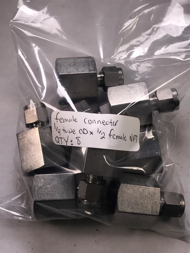 Lot 8 Stainless Swagelok 1/4" Tube x 1/2" Female NPT Connector New O1 - Image 3 of 3