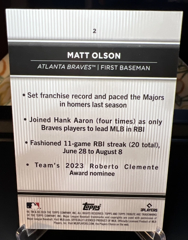 2024 Topps Tribute Matt Olson Atlanta Braves #2 - Image 2 of 2
