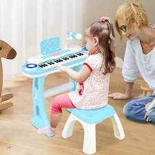 37 Keys Piano Keyboard Adjustable Microphone & Music Stand-Blue