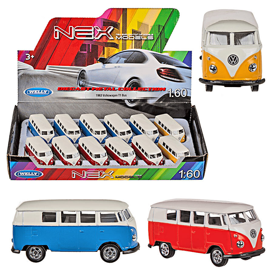 12 x Volkswagen VW T1 Bus 1963 Modellauto Metall 1:60 Welly