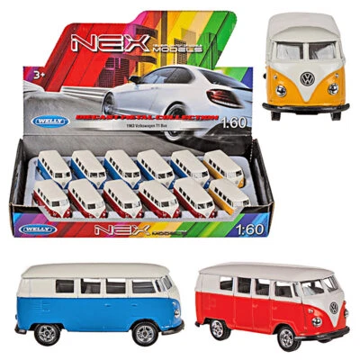 12 x Volkswagen VW T1 Bus 1963 Modellauto Metall 1:60 Welly Spielzeugautos