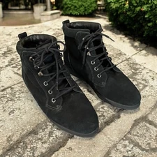 AirStep Women's Black Lace Up Leather Suede  Bootie Size 11 W 26238 Faux Fur