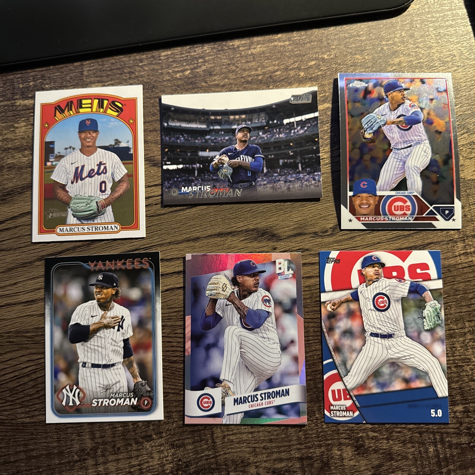 Marcus Stroman 2023-24 Topps Chrome/Stadium/Heritage/Big League Cubs 6-Card Lot