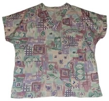 Jasco Uniform Multicolored Short Batwing Sleeve V-Neck Scrub Top Women's Size S