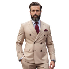 Men's Beige Double Breasted 2 Piece Suit Slim fit Premium Elegant Office Suit