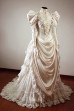 Vintage Victorian A-Line Wedding Dresses With Puffy HighNeck Historical Medieval