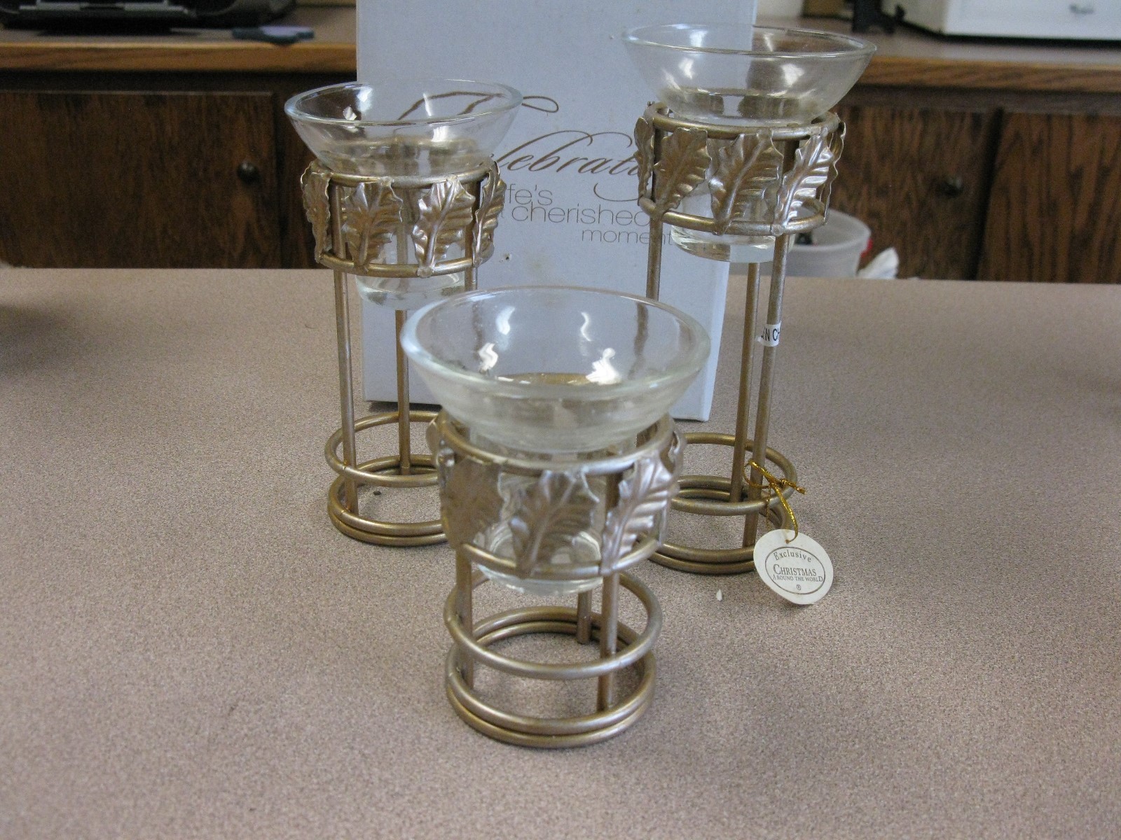 CHRISTMAS AROUND THE WORLD GoldEN HOLLY VOTIVE CANDLE HOLDERS CHRISTMAS AROUND THE WORLD GoldEN HOLLY VOTIVE CANDLE HOLDERS