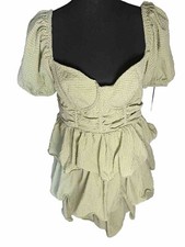 Pretty Little Thing NWT B 38” W 32” L 35” Green Puff Sleeves Fringed Underwire