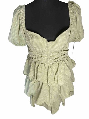 Pretty Little Thing NWT B 38 W 32 L 35 Green Puff Sleeves Fringed  Underwire | eBay