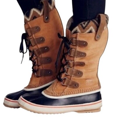 Sorel Joan of Arctic Chevron Knit Lace-Up Waterproof Winter Boots Women s 6