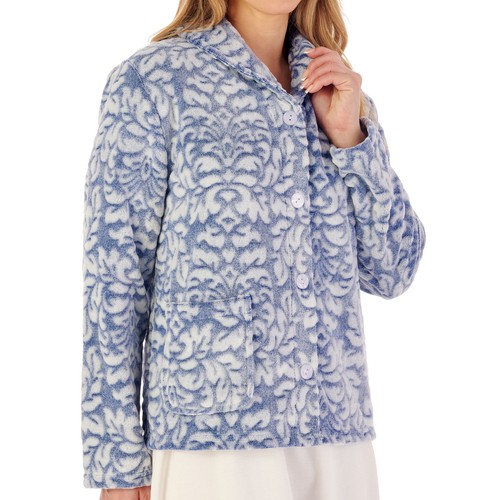 Bed Jacket Slenderella Ladies Soft Fleece Damask Pattern Button Up House Coat - Picture 10 of 28