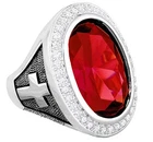 925 Sterling Silver Ruby Gemstone Men Band Ring Oval Cut CZ Halo Designer Ring