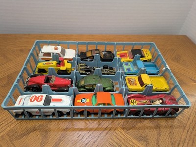 Vintage 70s Lesney Matchbox  w/ 12 Matchbox Diecast Cars And Blue Tray