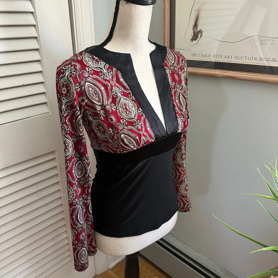 Babydoll vintage MANDEE para mujer pequeño rojo negro cuello en V Y2K grunge Foto 3 de 4