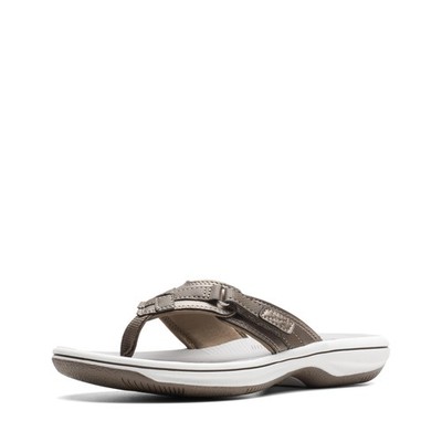Clarks Women's Breeze Sea FlipFlop, Pewter Synthetic, 8