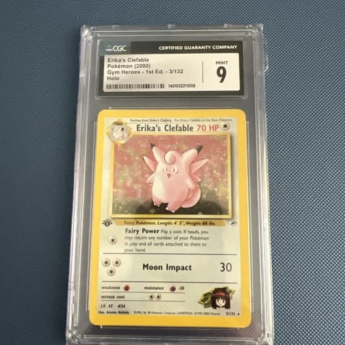 CGC 9 MINT Erika's Clefable Gym Heroes 1st Edition 3/132 Holo Pokemon Card