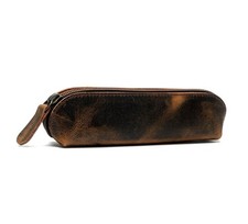 WANDERINGS Vintage Leather Pencil Pouch Case 7" Round Hand Craft