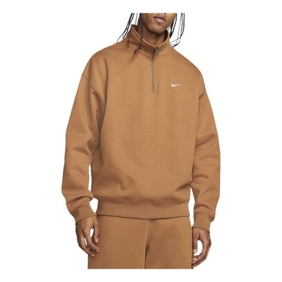 Nike Solo Swoosh Club Fleece 1/4 Zip Sweatshirt Top Ale Brown size LARGE NWOT