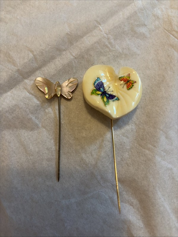 2 Unique Butterfly Hat Pins: EUC