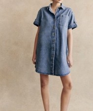 SEZANE ANA BLUE DENIM OVERSIZED BUTTON DOWN MINI DRESS SHIRT SIZE 36