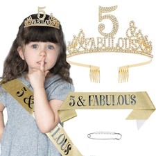 Birthday Decorations: Crown, Sash, and 5th Birthday Gifts for 5-Year-Old Girls