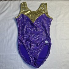 Snowflakes Design Metallic Purple Gold Tank Style Gymnastics Leotard AXS
