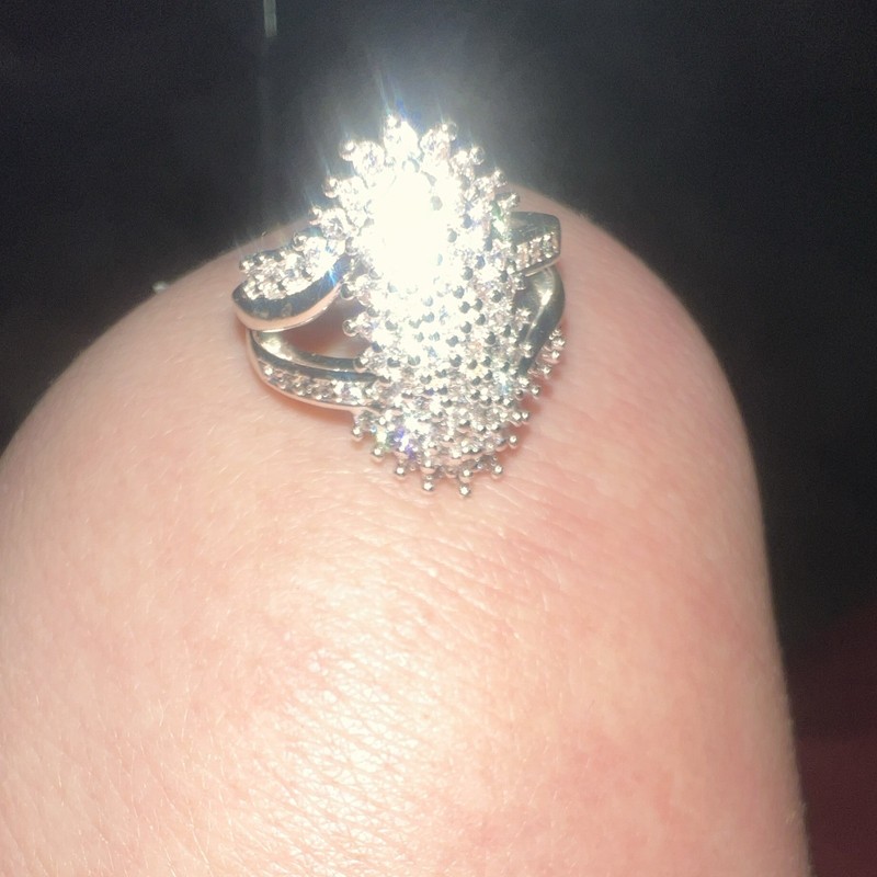 Silver-Tone Clear Round Crystal Cluster Cocktail Ring Size 8 Prong Set