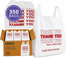 URGO Plastic Thank You Bags 350 Count | White Tshirt Bags for Grocery, Take Out