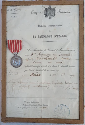 Diplôme de la médaille de la campagne d'Italie attribuée a un zouave - Photo 1/4
