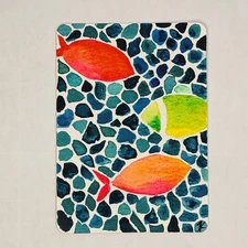 Ocean Mosaic Signed Original Painting ACEO Mixed Media Card Watercolor 