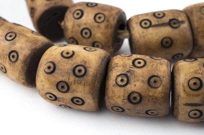 Carved Eye Brown Bone Beads Barrel 26mm Kenya African Cylinder Large Hole