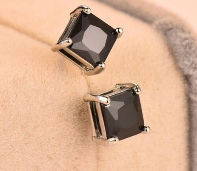 4.00 Ct Princess Cut Natural Sapphire & Diamond Wedding Earring  14K White Gold