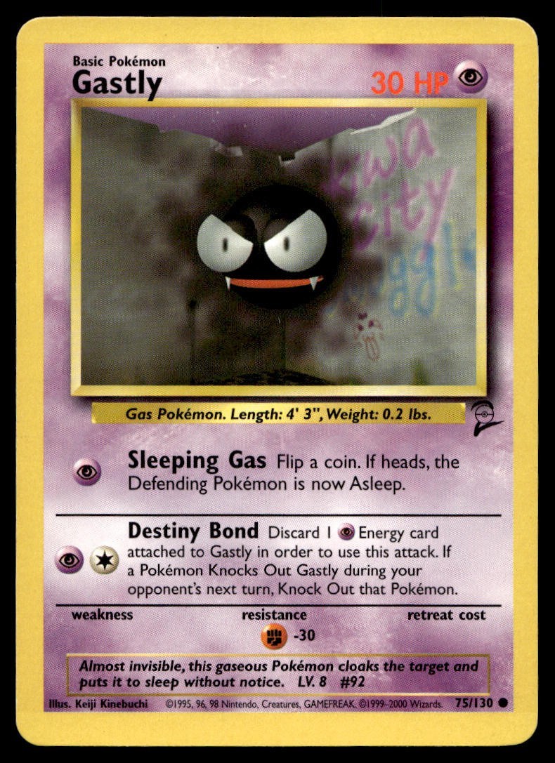 Gastly 75/130 Pokemon Card Base Set 2 Common 30 Hp Lightly Played GN