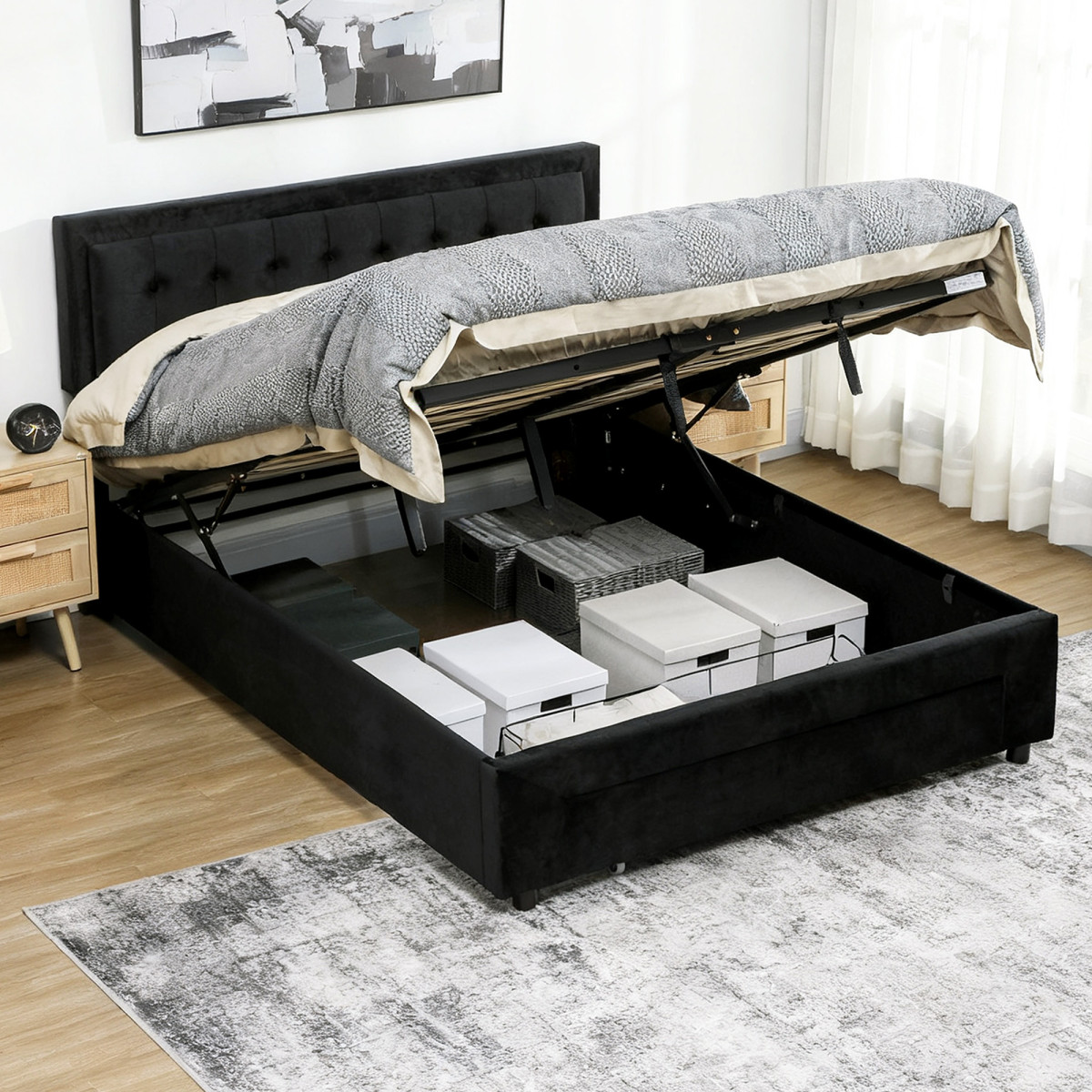 Rackhams Black King Size Ottoman Bed Frame, With Front Drawer - Image 2