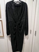 boohoo Black Solid V-Neck Pleated Long Sleeve Midi Pullover Dress 16