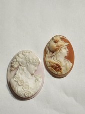 2 Vintage Hand Carved Shell Cameos. 