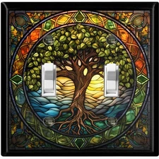 Metal Light Switch Outlet Cover Wall Plate Tree Stained Glass PRINT FOS110
