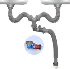 Double Sink Drain Kit Flexible 1 1/2 Inch P-Trap Pipe Comes with Visual One Way