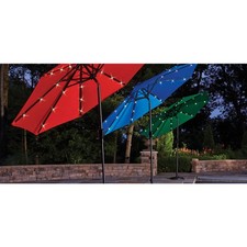 Living Accents Solar LED 9 ft. Tiltable Red Market Umbrella