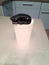 Porzellan Keramik Bonboniere Tischabfallbehälter mit Deckel Katze Mülltonne 