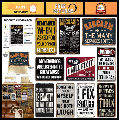 10PCS Vintage Metal Tin Signs - 12x8 Inch Humor Wall Art for Man Cave, Garage De