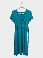 Talbots Petites Blue Tie Belt Midi Short Sleeve Dress Size Medium