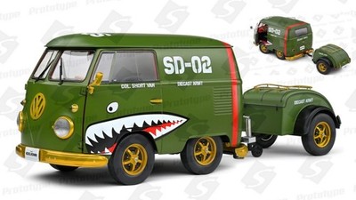 Solido VOLKSWAGEN T1 VAN KOOL COMBI WITH TRAILER 1950 GREEN 1:18