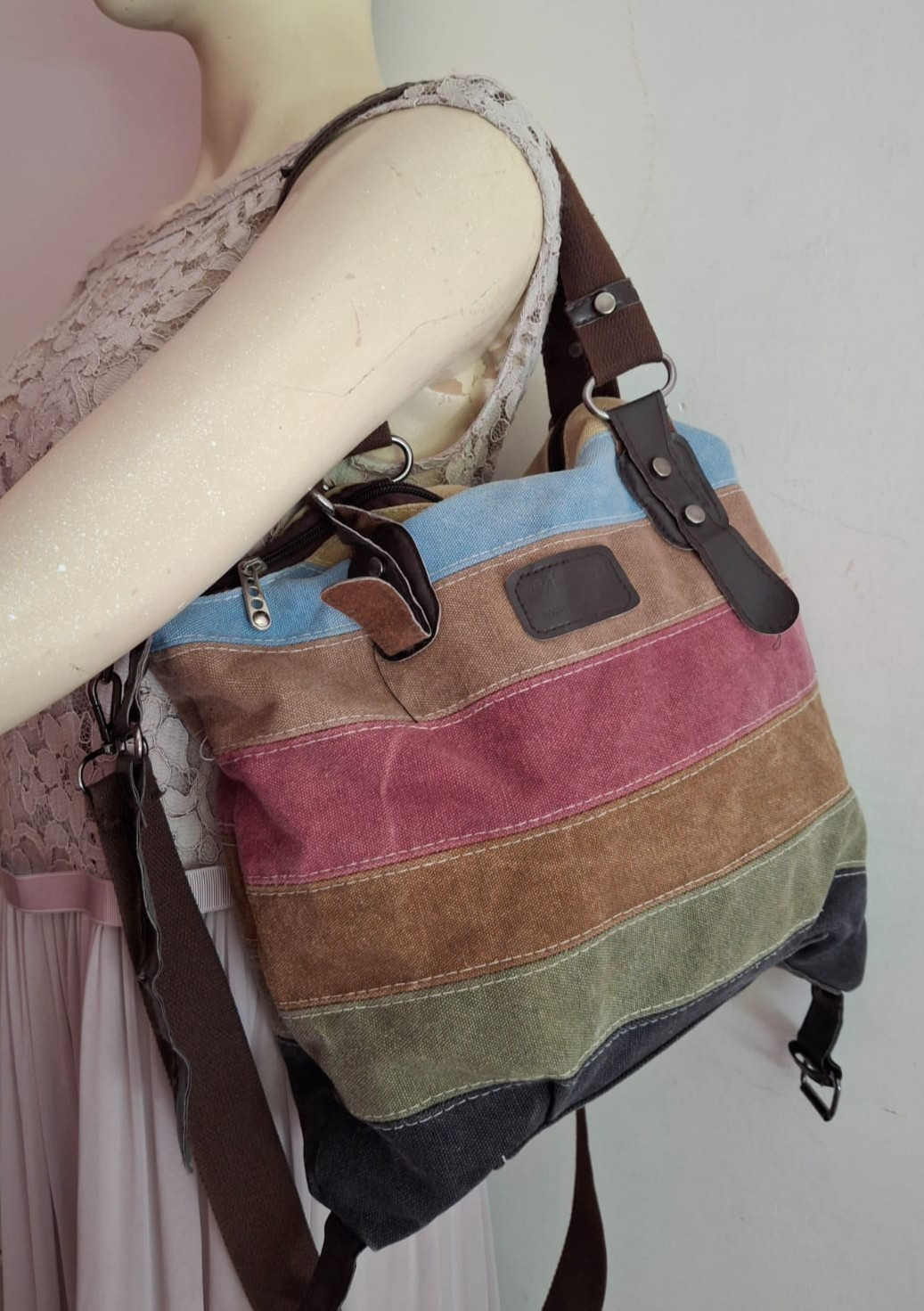 MSLD Canvas Patchwork Shoulder Bag Large Capacity… - image 1