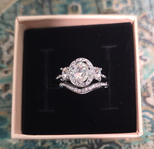 925 Sterling Silver Oval Halo Simulated Diamond Engagement/Wedding Ring Set 7