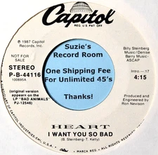Heart I Want You So Bad 80's Rock EX+ DJ Promo 45 7" Vinyl -Coupons!