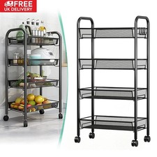 4-Tier Storage Trolley, Rolling Cart, Mesh Storage Cart, Mobile Storage Trolley